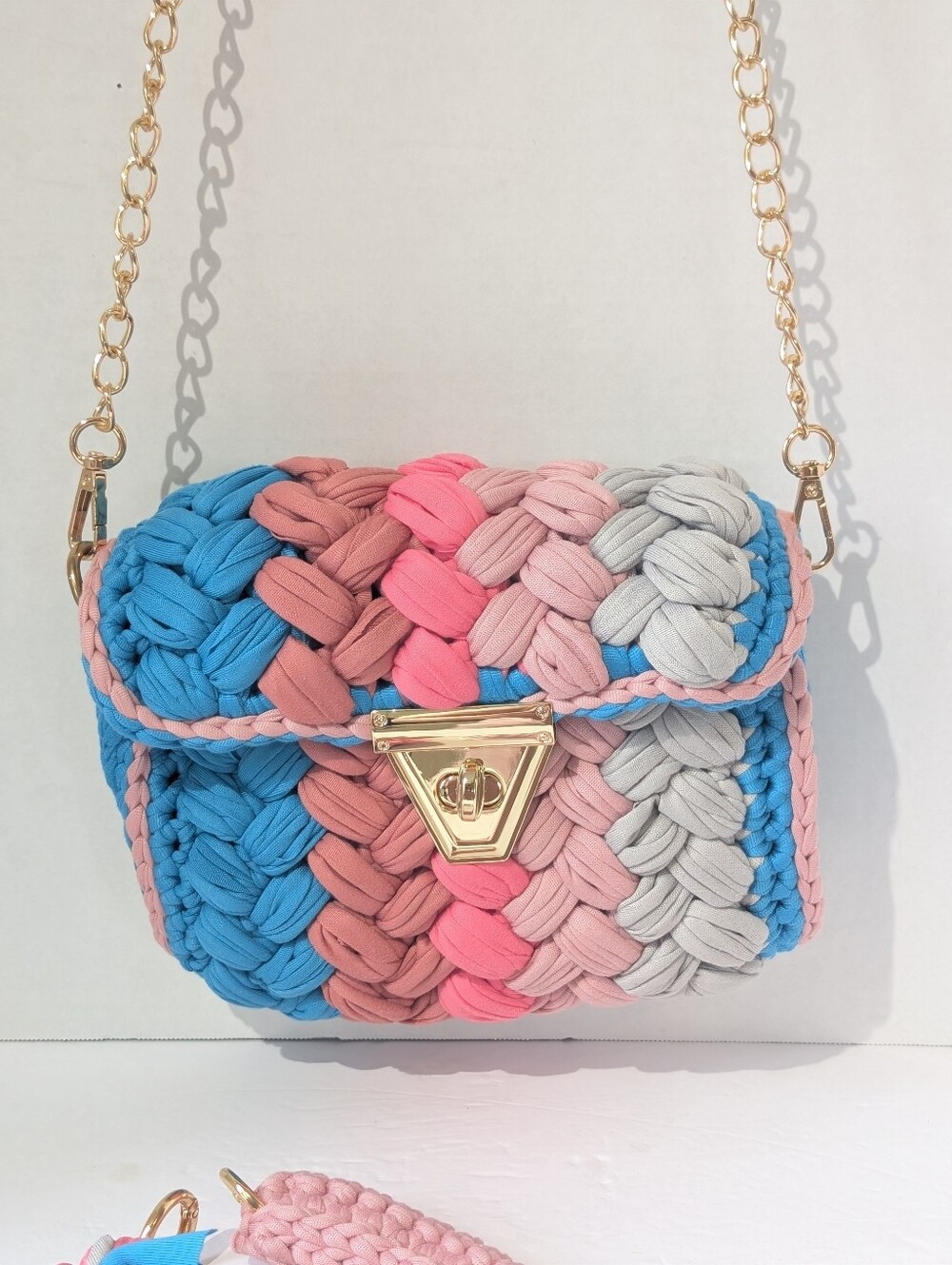 Handmade Crochet T-shirt Yarn Purse Crossbody - Art To Wear